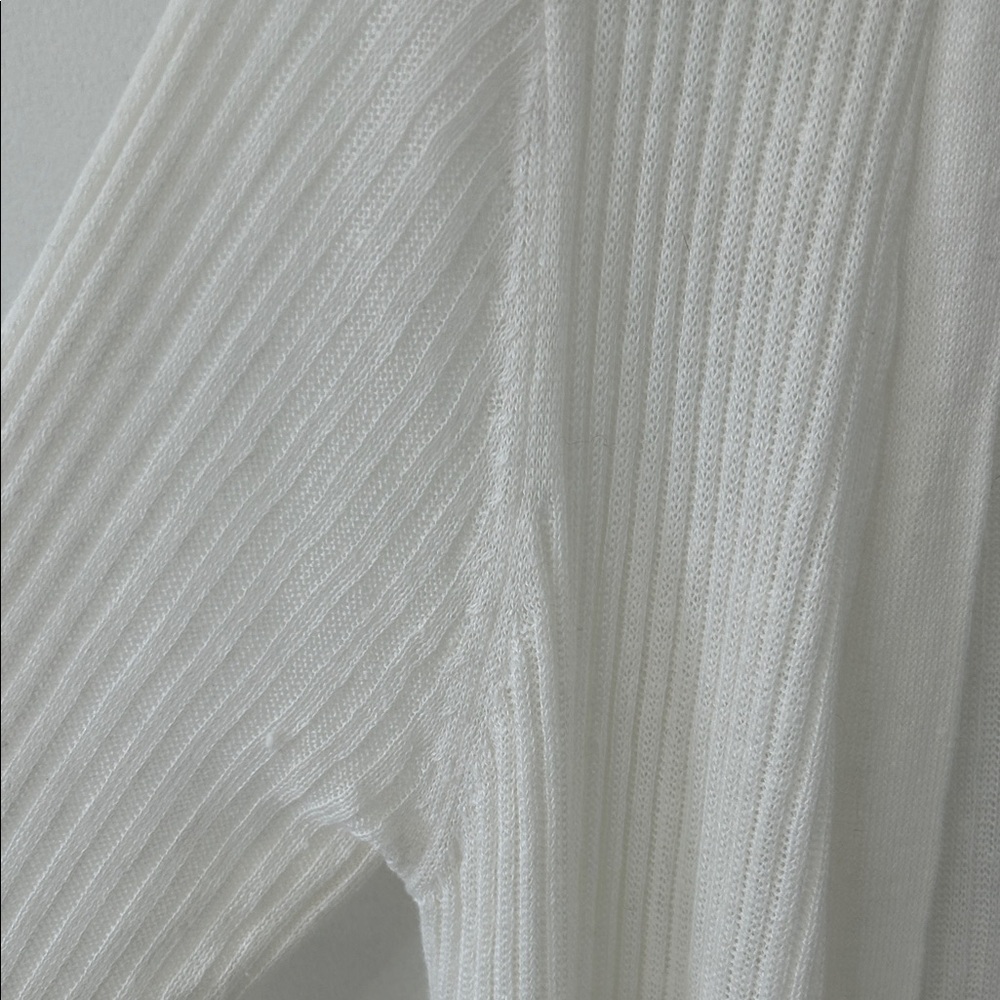 Tahari Sweater Women’s M White Linen Open Front Duster Romantic Feminine - Picture 16 of 16